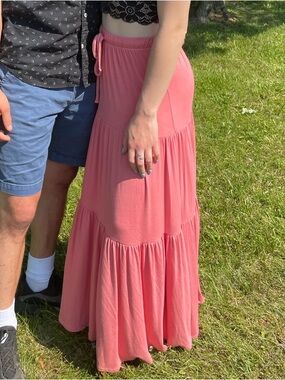 Women’s Tiered Maxi Skirt in Coral Pink